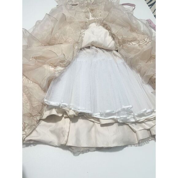 Jovani Strapless Trumpet Embroidered‎ Corset Prom Dress Gown Light Cafe Size 16 - Picture 11 of 15